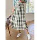 Band-waist Plaid Long Pleated Skirt