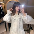 Tie-neck Faux Pearl Long-sleeve Shift Dress