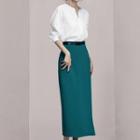 Set: Plain Blouse + Midi Pencil Skirt