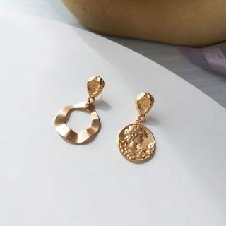 Sterling Silver Asymmetrical Ear Stud 1 Pair - Gold - One Size