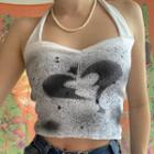Print Ribbed Halter-neck Top