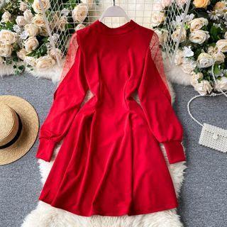 Mesh Panel A-line Sweatshirt Dress