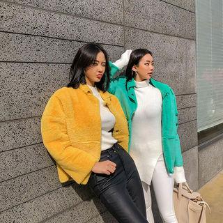 Hidden-button Faux-shearling Jacket