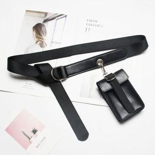 Set: Faux Leather Belt + Pouch Black - One Size