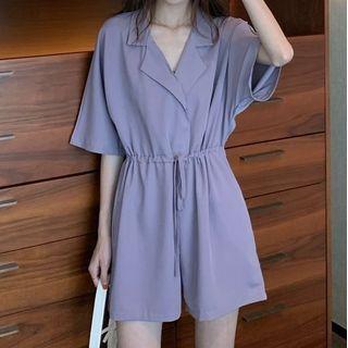 V-neck Elbow-sleeve Romper