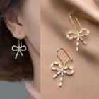 Bow Rhinestone Sterling Silver Dangle Earring 1 Pair - Gold & Transparent - One Size