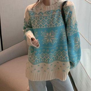 Snowflake Patterned Sweater Sweater - Blue - One Size