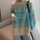 Snowflake Patterned Sweater Sweater - Blue - One Size