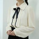 Pintuck Blouse & Ribbon Brooch White - One Size
