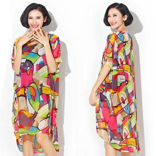 Patterned Oversized Chiffon Dress