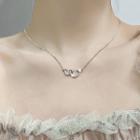 Heart Rhinestone Pendant Alloy Necklace 1pc - Silver - One Size