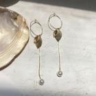 Faux Pearl Rhinestone Leaf Dangle Earring 1 Pair - Earrings - One Size