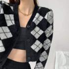 Argyle Cropped Cardigan Black & Gray - One Size