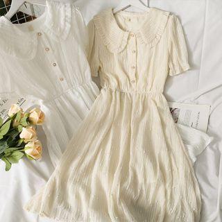Peter Pan-collar Ruffled-trim Midi Dress