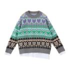 Mock Two Piece Heart Jacquard Sweater Sweater - Green & Gray - One Size
