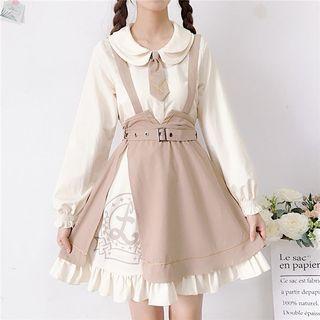 Long-sleeve Blouse / Suspender Mini A-line Skirt