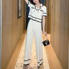 Set: Short-sleeve Double Breasted Top + Pants