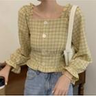 Plaid Buttoned Short Sleeve Top Yellow - One Size
