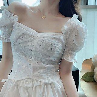 Puff-sleeve Square-neck Short-sleeve Top