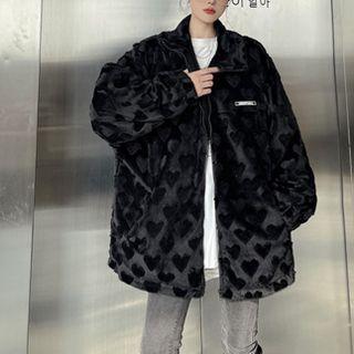 Heart Pattern Fleece Zip-up Jacket