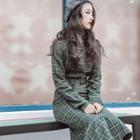 Set: Plaid Long-sleeve Dress + Long-sleeve Top
