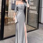 Cold Shoulder Elbow-sleeve Evening Gown