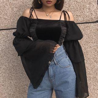 Bell-sleeve Off Shoulder Crop Top