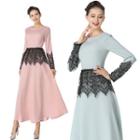 Lace Panel Long-sleeve A-line Maxi Dress