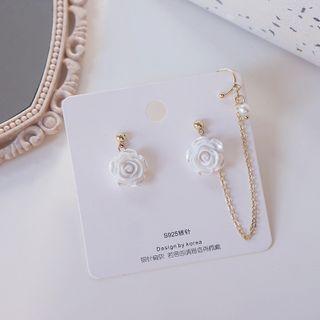 Rose Chained Asymmetrical Alloy Dangle Earring
