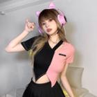 Short-sleeve Irregular Two-tone Crop Top