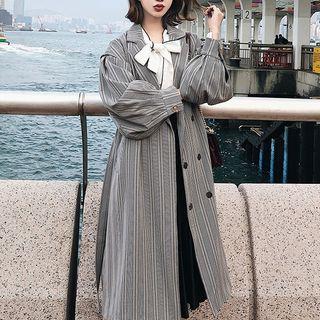 Striped Double Breasted Long Coat
