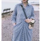 3/4-sleeve Plaid Knot-front Midi Shirtdress