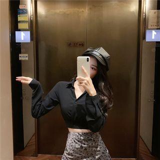 Long-sleeve Cropped Blouse Shirt - One Size