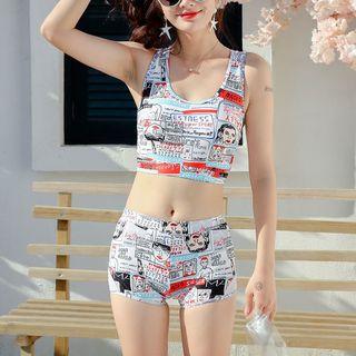 Set: Printed Swim Top + Bottom + T-shirt