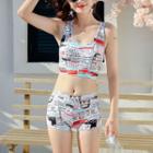 Set: Printed Swim Top + Bottom + T-shirt