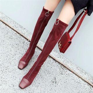 Genuine Leather Block Heel Over-the-knee Boots