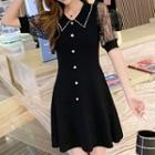 Lace Short-sleeve A-line Dress Black - One Size