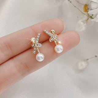 Rhinestone Knot Faux Pearl Earring E2070 - Gold - One Size