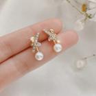 Rhinestone Knot Faux Pearl Earring E2070 - Gold - One Size