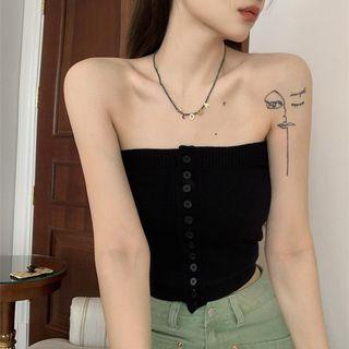 Strapless Button-up Knit Top