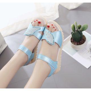 Faux-leather Jeweled Wedge Sandals