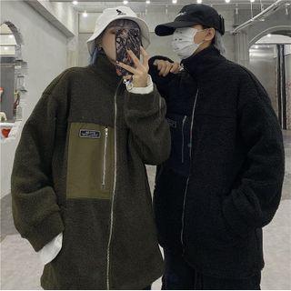 Couple Matching Panel Fleece Zip Jacket