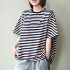 Smiley Face Embroidered Striped Elbow-sleeve T-shirt