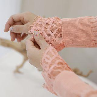 Lace-cuff Rib Knit Top