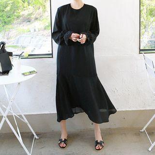 Tall Size Frilled Long-sleeve Chiffon Maxi Dress