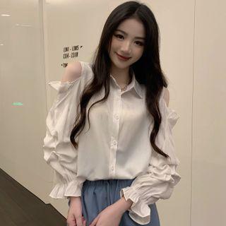 Flared-cuff Cold-shoulder Shirt