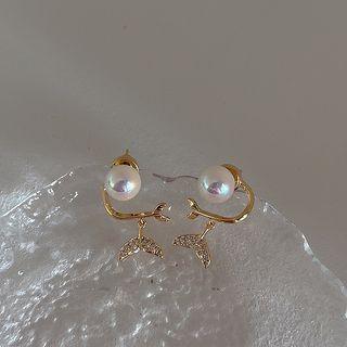 Mermaid Faux Pearl Rhinestone Alloy Earring 1 Pair - Gold - One Size