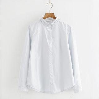 Long-sleeve Stand Collar Frilled Blouse