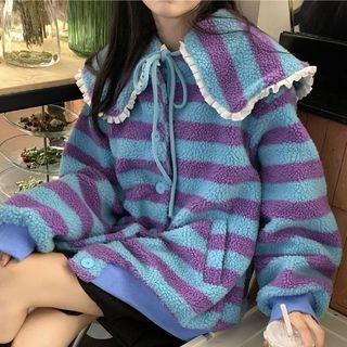 Striped Fleece Jacket Stripes - Blue & Purple - One Size