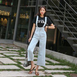 High-waist Wide-leg Suspender Jeans